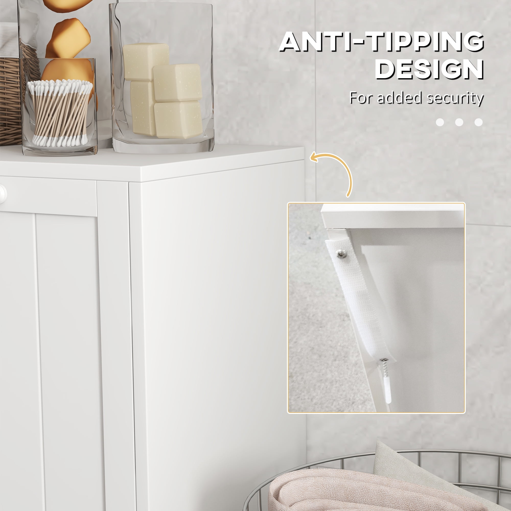 kleankin Tilt out Laundry Hamper, Hamper Cabinet, with 2 Compartments, Modern Laundry Cabinet for Bathroom, Washroom, White