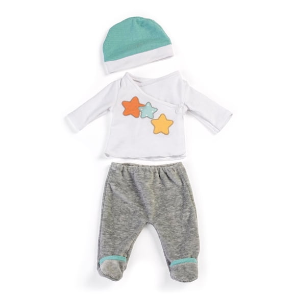 Miniland Doll Clothes 3 Piece Pajama Set in Grey 15 - Quality, New born Dolls, Nap time, Situations