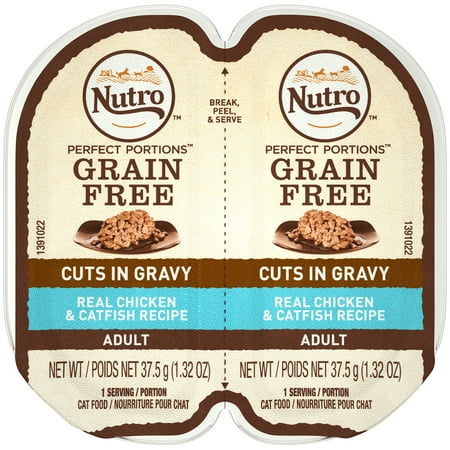 NUTRO PERFECT PORTIONS Grain Free Real Chicken & Catfish Recipe Cuts in Gravy Adult Wet Cat Food, 2.64 Ounce Twin-Pack Trays