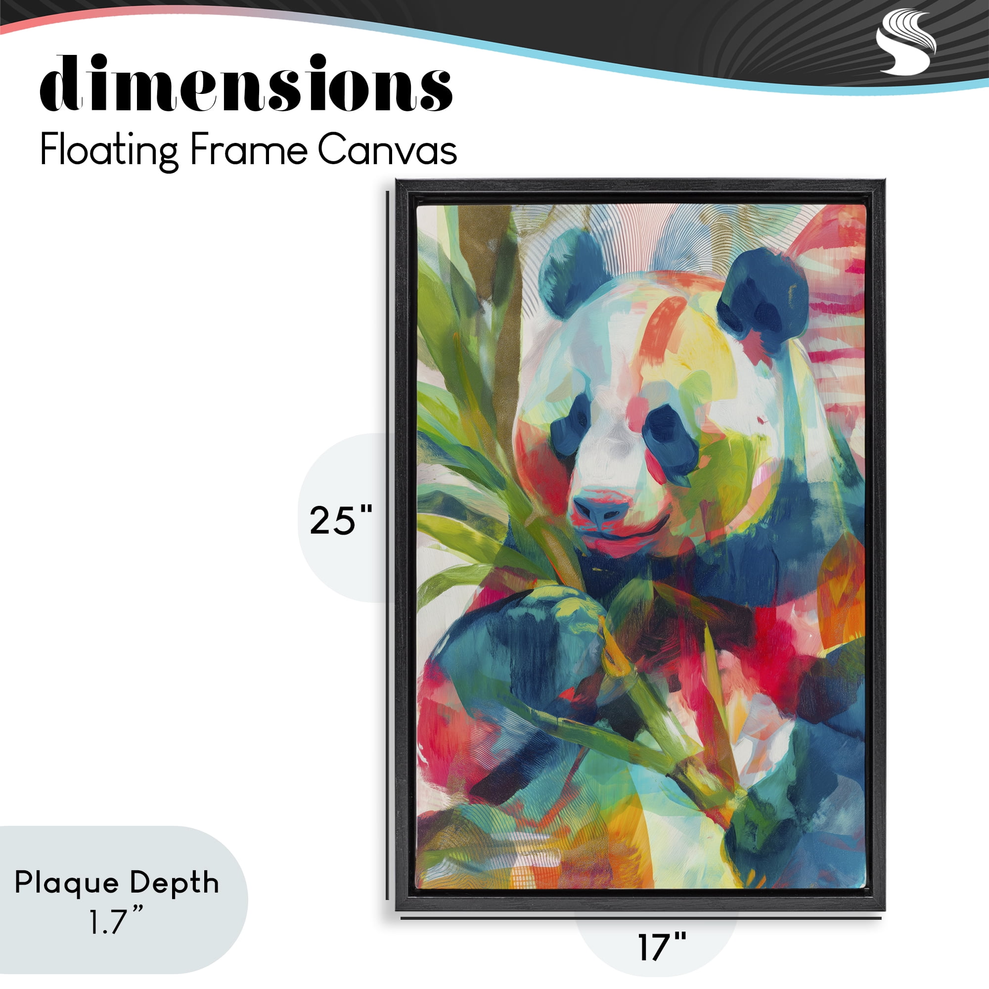 Stupell Industries Expressive Panda In Bloom Black Framed Floater Canvas Wall Art, design by Chromatic Storm Studio