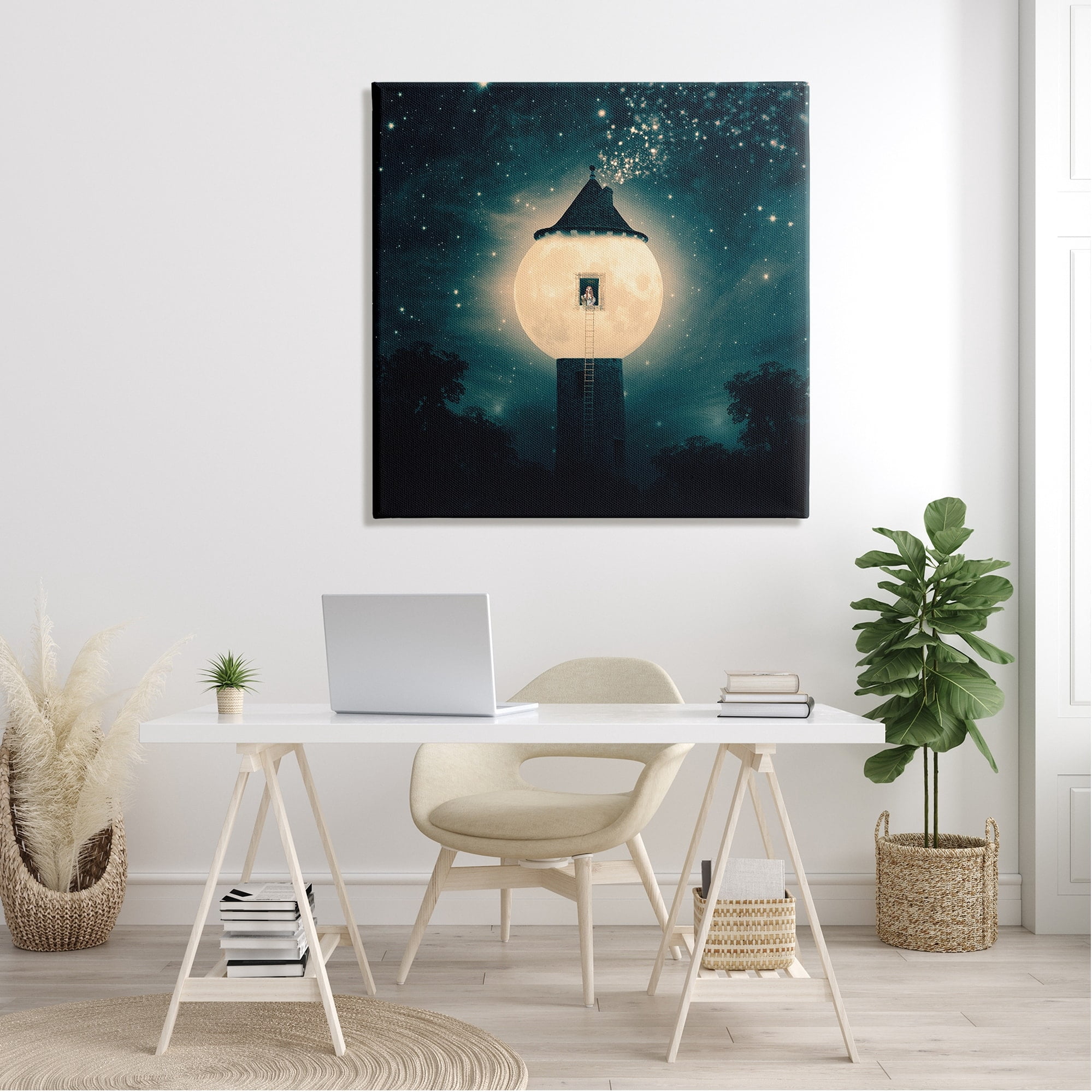 Stupell Industries Abstract Lunar Tower Beautiful Starry Sky Forest Canvas Wall Art, 36 x 36, Design by Paula Belle Flores