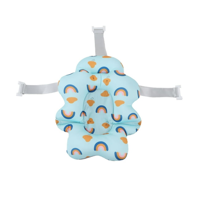 Asiento de baño para bebé, universal, flotante, plegable, suave y cómodo, alfombrilla de apoyo para bañera de bebé para baby shower, color azul arcoíris.
