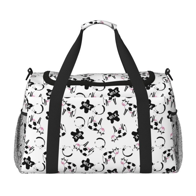 Easygdp Cute Cow and Milk Stains Bolsa de Gimnasio, Bolsa de Viaje Duffel, Bolsa de Fin de Semana con Compartimentos, Bolsa de Mano para Noche