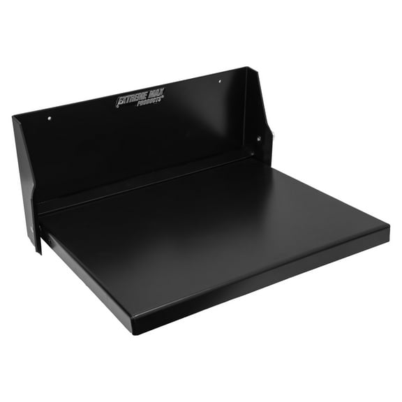 Extreme Max 5001.6618 Universal Wall-Mount Aluminum Flip-Out Seat for Race Trailer, Garage, Shop, Enclosed Trailer, Toy Hauler - 15.75" x 14.25", Black