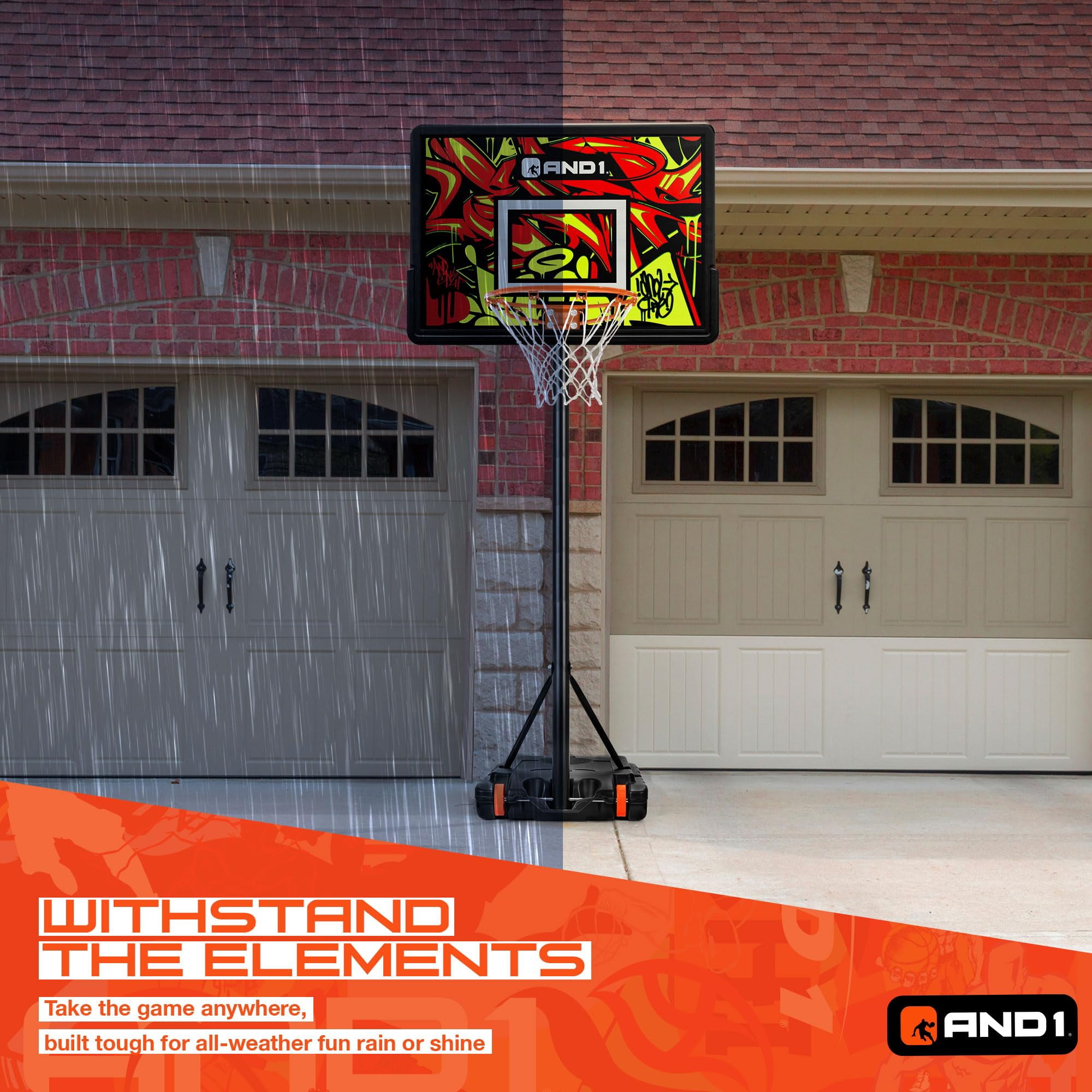 AND1 32" Youth Basketball Hoop & Basketball Bundle - Adjustable Portable Outdoor Hoop, 5-7 ft Adjustable Height