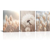 Hieng Dandelion Canvas Wall Art Beige Pampas Plant Flower in Sunshine Picture Prints Artwork for Home Living Room Decor(only canvas)