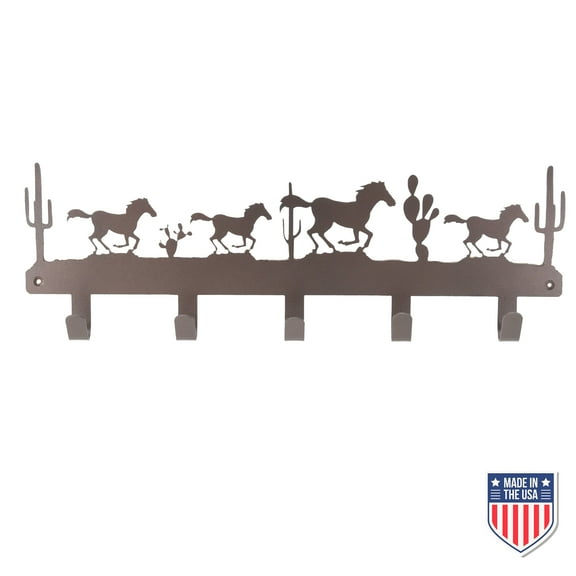 Wall Mounted Coat Rack with Hooks – Rustic Western Horse & Cactus Organizer for Entryway