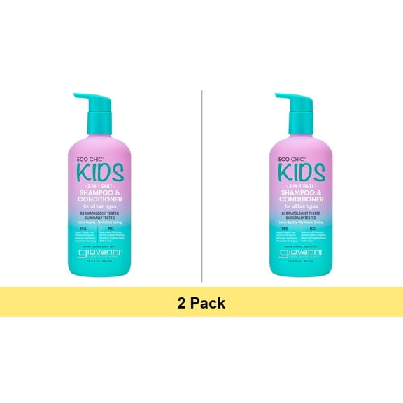 Giovanni Eco Chic Kids 2-In-1 Daily Shampoo & Conditioner for All Hair Types, 16.5 fl oz - 2 Pack