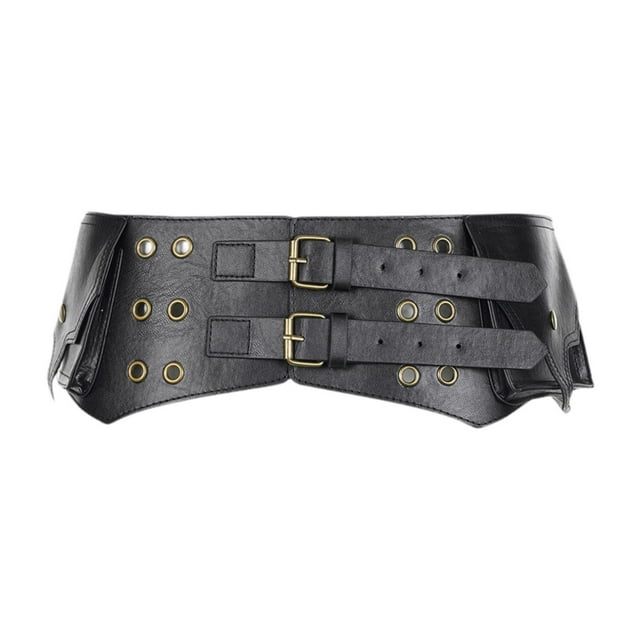 Cinturón ancho con remaches para mujer, estilo punk, diseño retro, exagerado. Negro