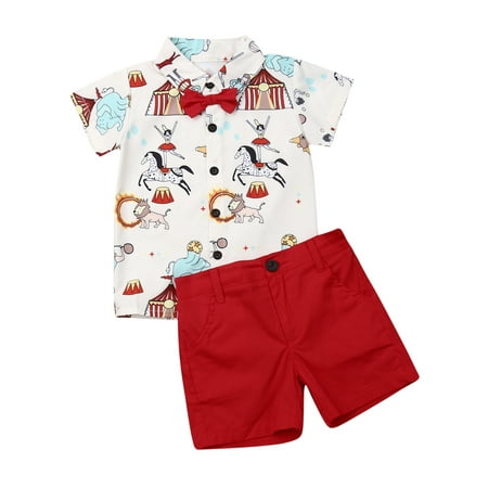 

Sunisery Toddler Baby Boys Summer Outfits Set Short Sleeve Circus Print Shirt Top with Shorts Clothes Suit Red 3-4 Years