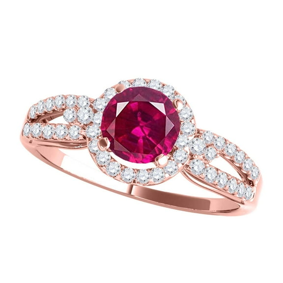 Mauli Jewels Engagement Rings for Women 1.15 Carat Halo Created Ruby And Diamond Engagement Ring 4 Prong-Setting 14k Rose Gold