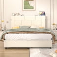 thumbnail image 4 of VECELO Full Bed Frame with USB Port and Storage Drawers, Upholstered Platform Bed with Headboard, Sturdy Wooden Slats Support, No Box Spring Needed, Beige, 4 of 9