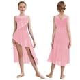 thumbnail image 5 of TiaoBug Kids Girls Sleeveless Ballet Lyrical Dance Dress High Low Asymmetric Tulle Figure Ice Skating Dress Pink 14, 5 of 7