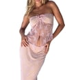 thumbnail image 2 of Faithtur Women?s 2 Piece Summer Outfits, Strapless Drawstring Lace Tube Tops + Long Skirt Set, 2 of 6