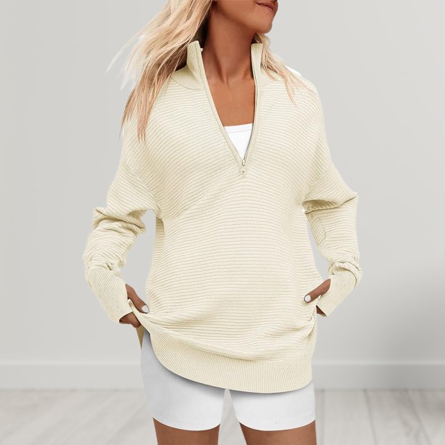 Jersey de punto con media cremallera para mujer con orificio para el pulgar Suéteres de moda para otoño prendas de vestir