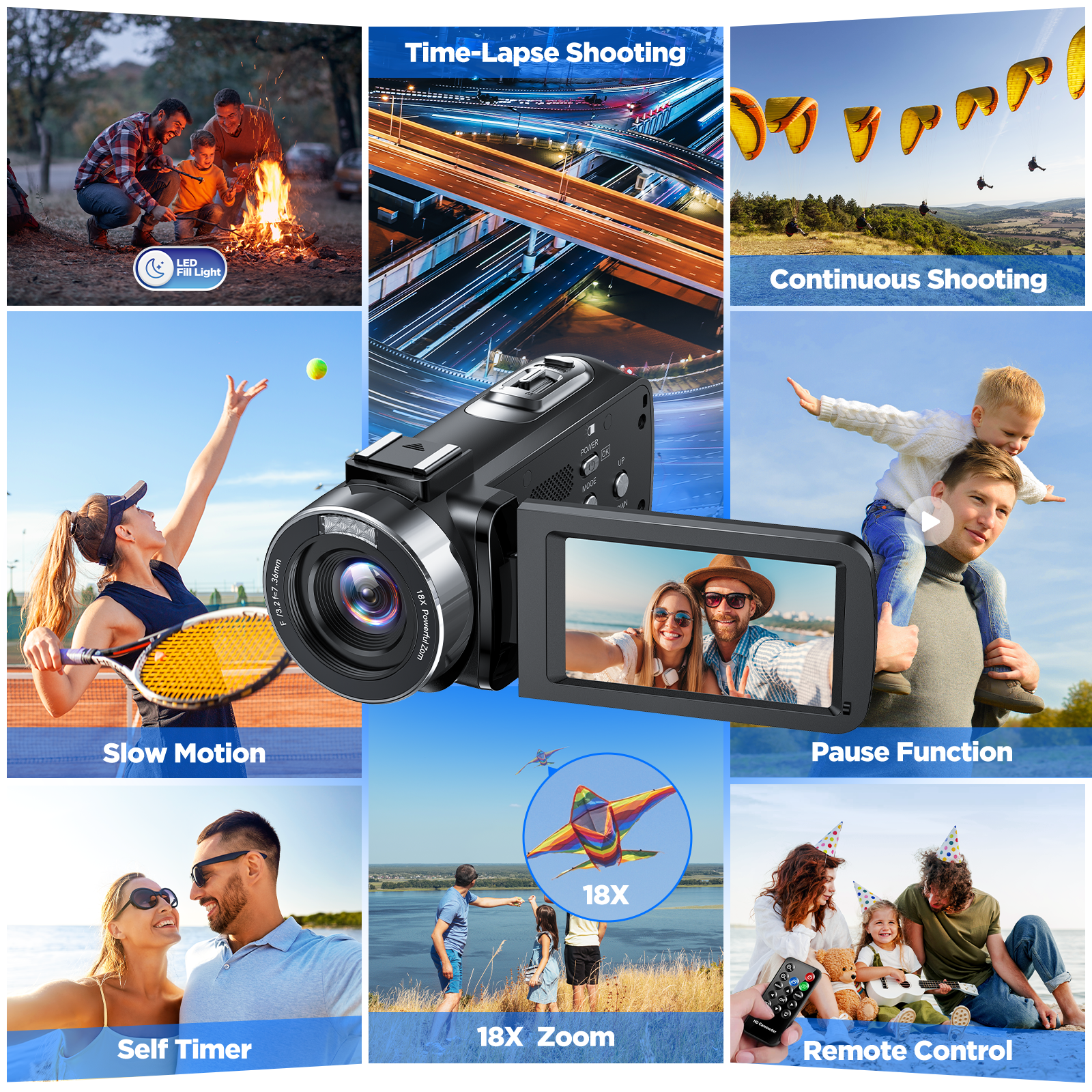 Campark 4K Video Camera Camcorder 42MP Vlogging Camera for YouTube with Remote Control LED Fill Light