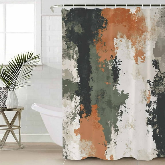 Vintage Sage Green Orange Waterproof Fabric Shower Curtain, Modern Abstract Art Shower Curtain for Bathroom Curtains Bathtubs Hotel Washable Shower Curtains with 12 Hooks Stall 54x78in