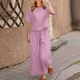 thumbnail image 2 of yardsong Womens Plus Size Cotton Linen Lounge Sets 2 Piece Outfits Linen Set Summer Solid Color Casual Matching Set Wide Leg Pants Suit 2024 Pink,XXL, 2 of 6