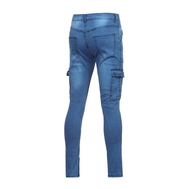 HBFAGFB Slim Fit Jeans for Men Stretch Denim Pant Ripped Straight Trouser Jeans with Pockets Light Blue Size S