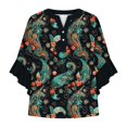 thumbnail image 4 of Blue Womens Summer Tops Womens Tops 3/4 Length Sleeves Floral Shirts Flowy Ruffle Sleeve Tops Half Button Down Shirt Summer V Neck Blouse Shirts for Women, 4 of 5