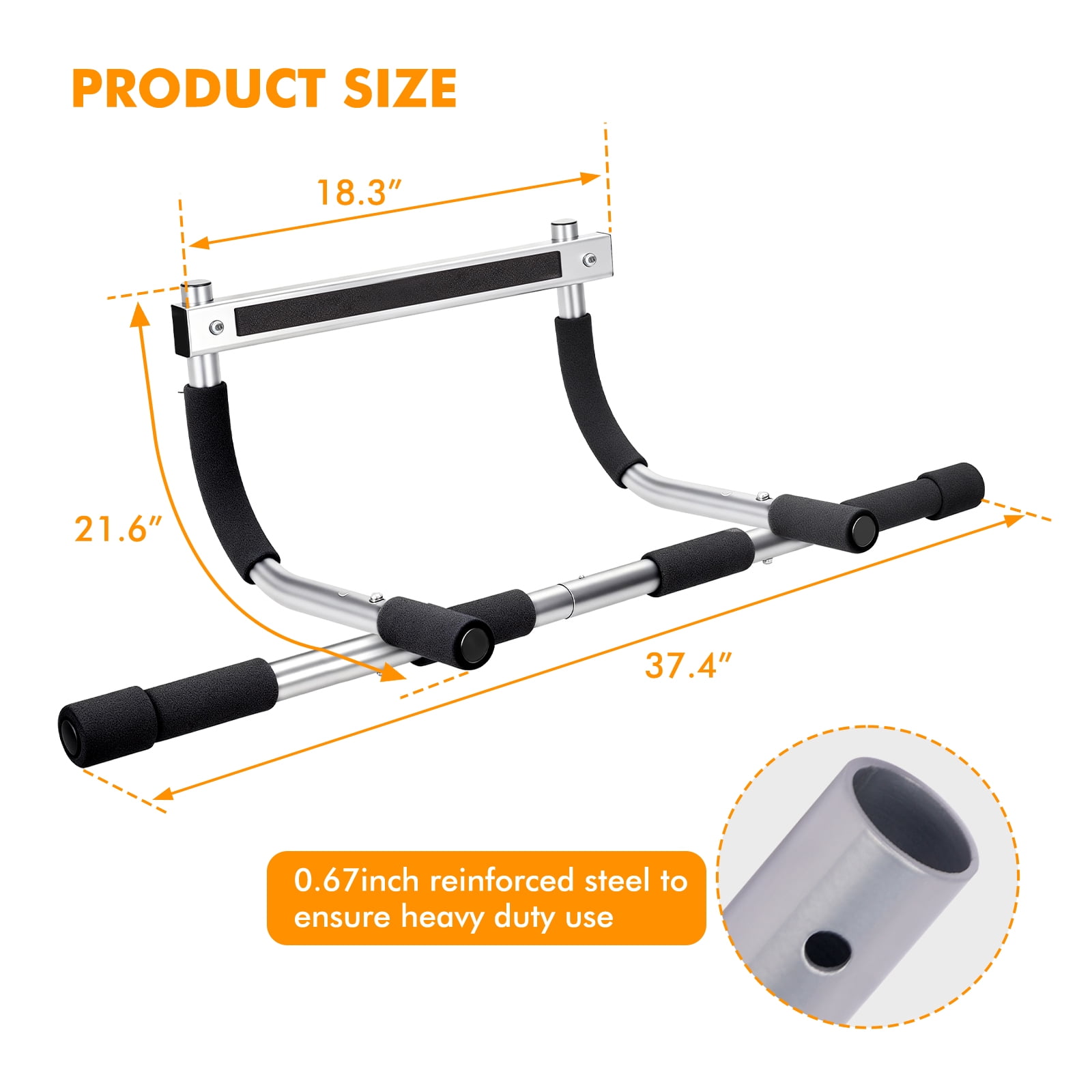 Doorway Pull Up Bar, 440 LB Max Heavy Duty Steel Chin-Up Bar, Secure No-Screw Door Frame Workout Bar for Home Gym