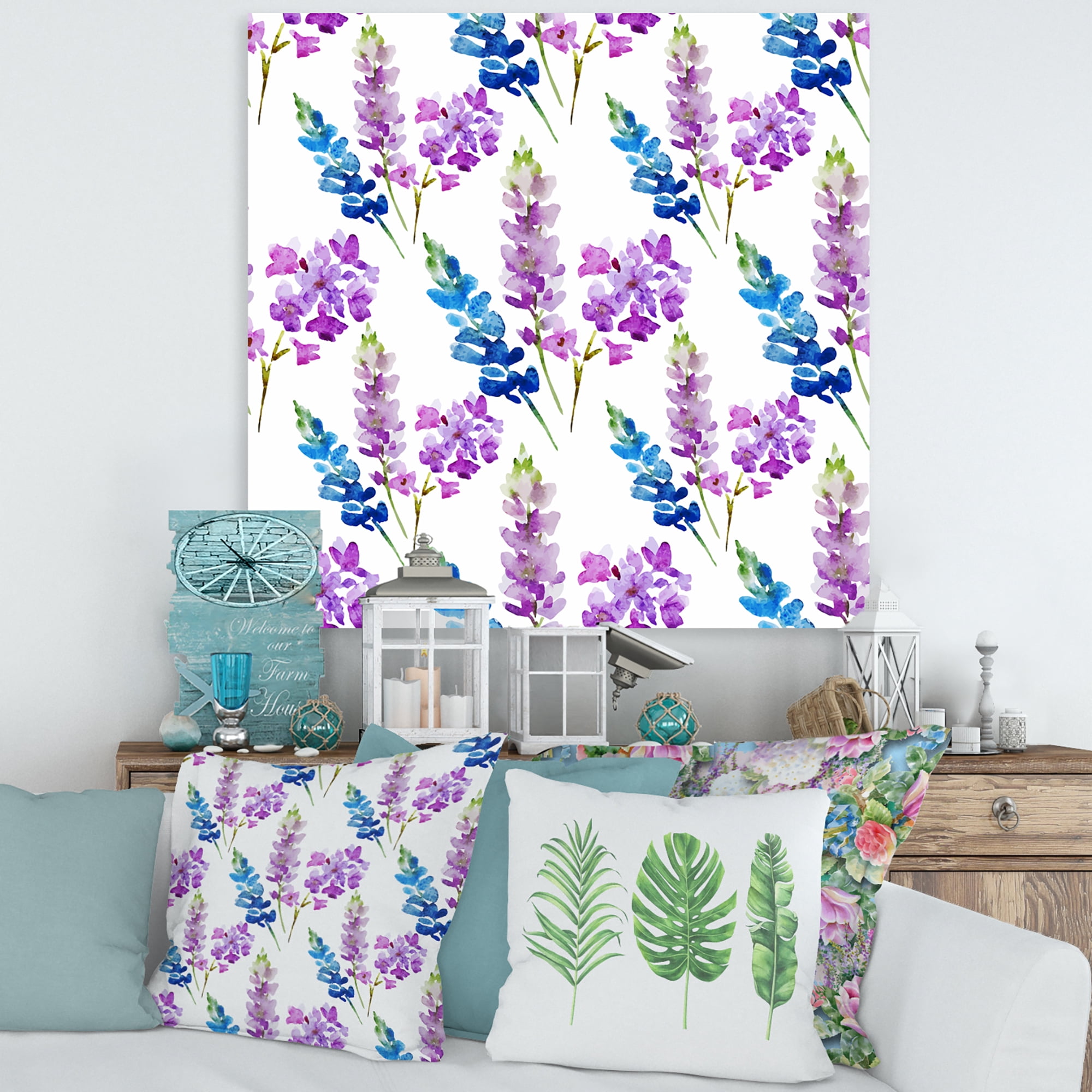 Designart ' Purple and Pink Floral Pattern ' Traditional Canvas Wall Art Print