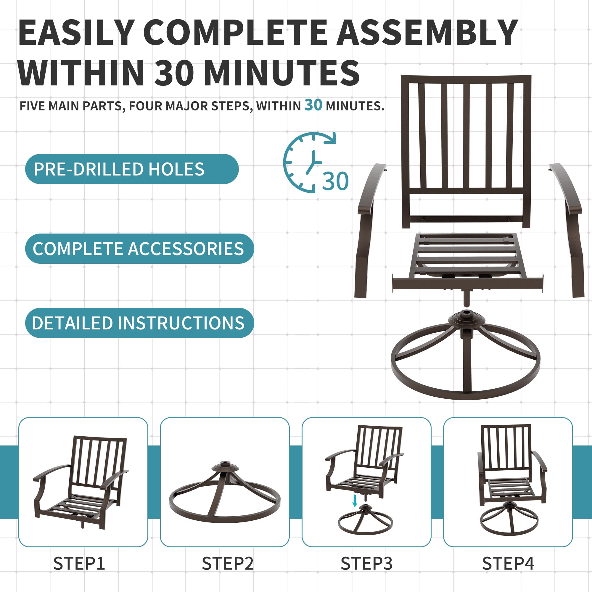ALAULM Outdoor Dining Chairs Set of 2, Metal Frame Swivel Rocking Patio Chairs with 3.2" Cushion & Removable Covers for Patio, Backyard, Garden,Kitchen-Navy Blue