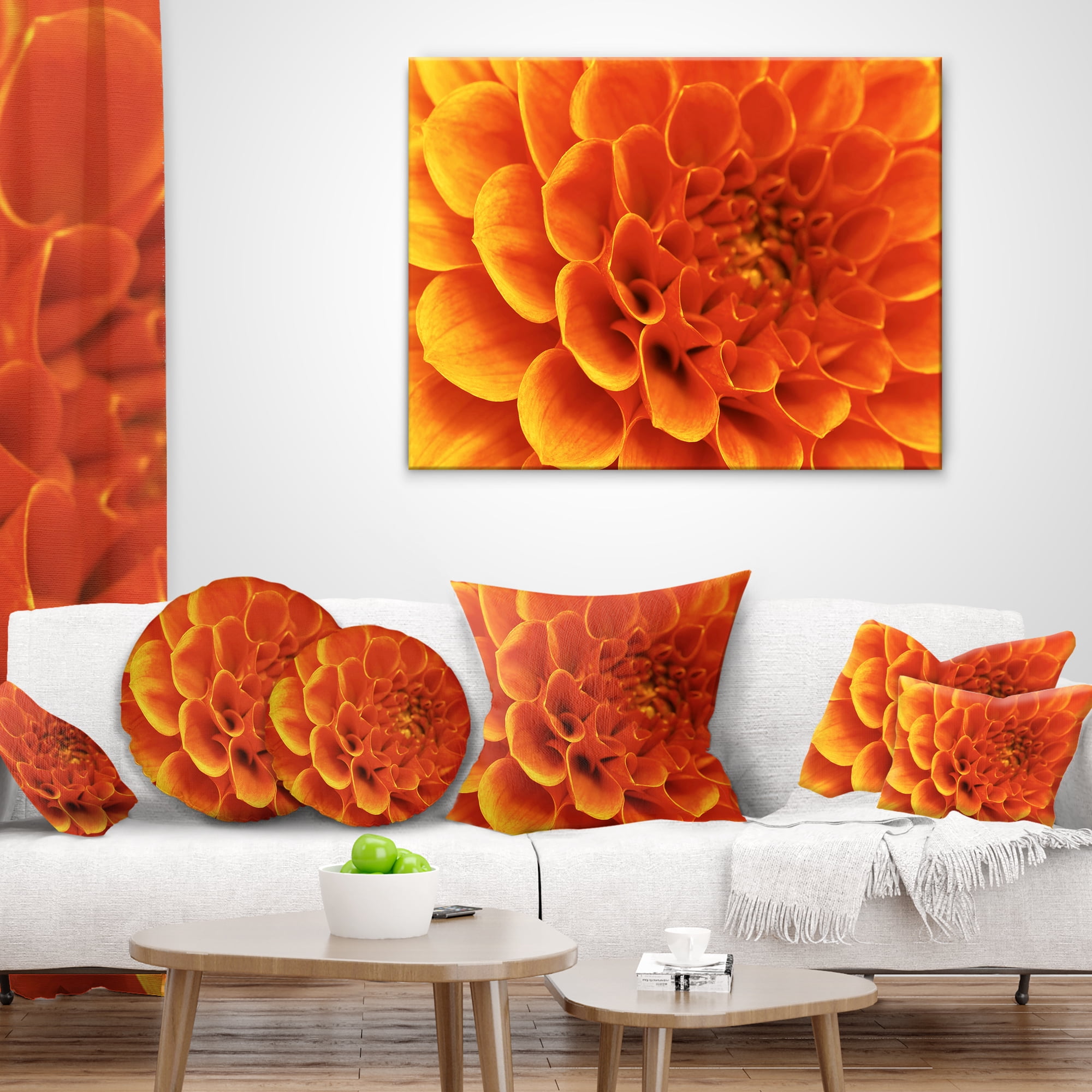 Designart Large Orange Flower and Petals - Floral Throw Pillow - 12x20