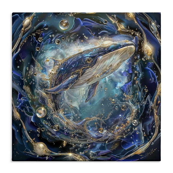 Stupell Industries Echoes Of Abyss Whale Animals & Insects Painting Gallery Wrapped Canvas Art Print Wall Art, 17 x 17