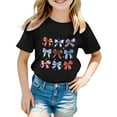 thumbnail image 2 of MIXUE Tween Girls Tops & T-Shirts Summer Fourth Of July Independence Day Bowknot Print Round Neck Short Sleeve Loose Casual T Shirts Daily-Wear,Black,10-11 Years, 2 of 3