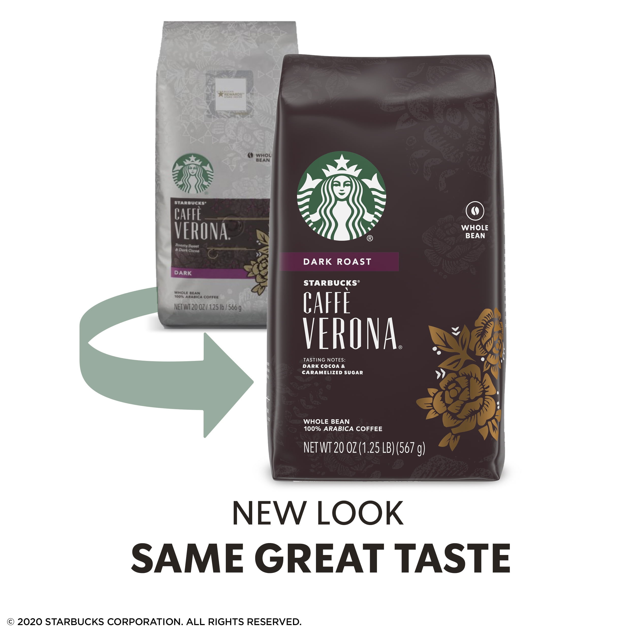 Starbucks 100% Arabica Verona Dark Roast Whole Bean Coffee, 20 Oz, Bag