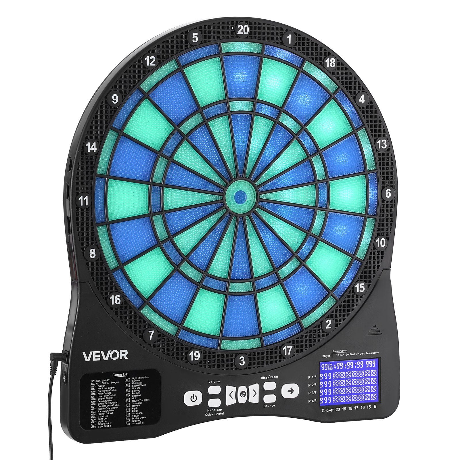Multiplayer Electronic Dartboard Set with LED Lights, 48 Games & 500+ Options, 6 Darts, 50 Soft Tips, Cricket LCD Screen - Fun for 8 Players at Home/Bar