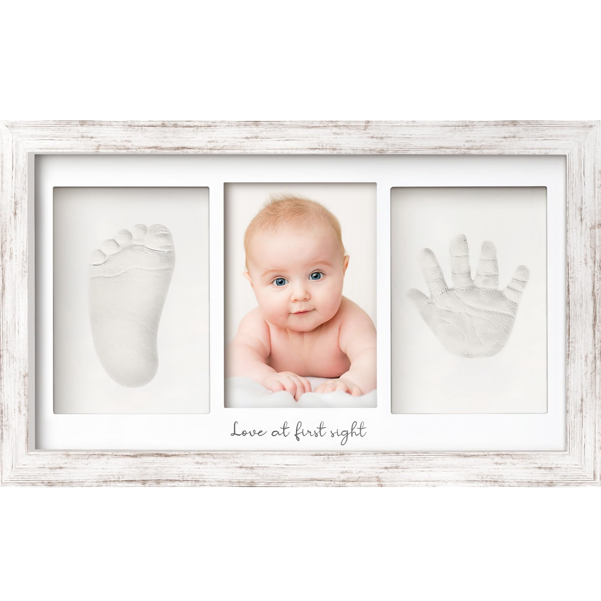 Baby Hand and Footprint Kit - Clay Handprint Keepsake Frame, Newborn Nursery Picture Frame, Personalized New Mom Gifts for Baby First Christmas Shower (Auburn)