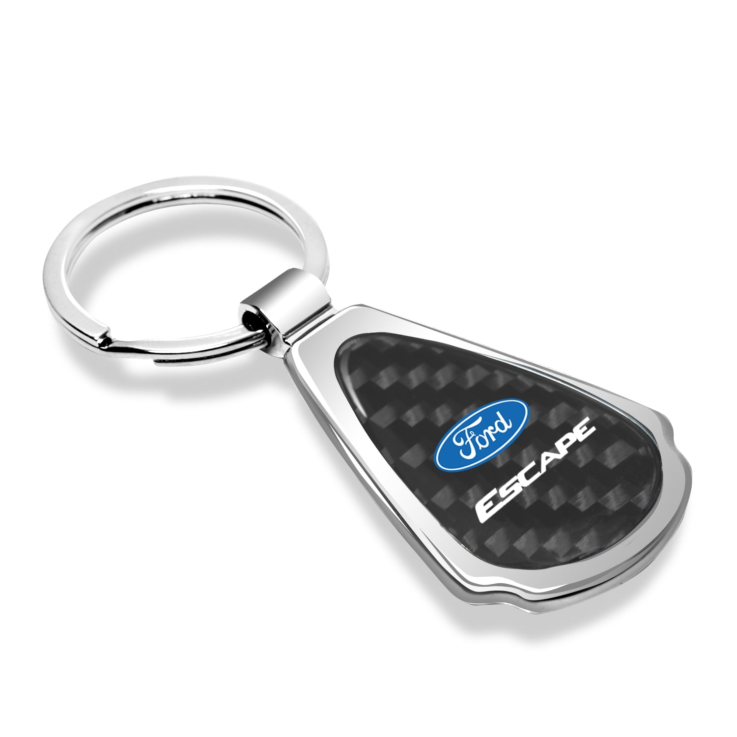 Ford Escape Real Black Carbon Fiber Chrome Metal Teardrop Key Chain