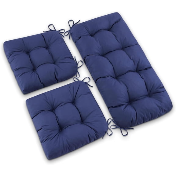 Outdoor Wicker Chair Cushions,  Wicker Furniture Cushions, Fade Resistant 3 count Wicker Patio Cushions Set for Loveseat, Bench, Settee, Swing, 44x19x4 Inch, Navy Blue
