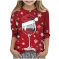 thumbnail image 1 of YUNAFFT T-Shirt Graphique de Noël pour Filles et Garçons, Imprimé Verre de Vin Rouge, 3-12 Ans, Haut Décontracté Extensible, 1 of 5