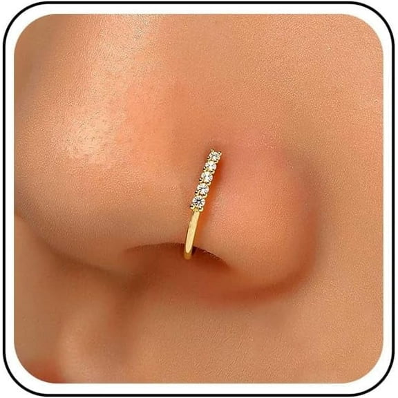 Vintage Crystal Pro Nose Ring Stud Rhinestone Nose Rings Hoop Gold Cz Tennis Nose Screw Stud Rings Boho No Piercing Nose Hoop Clip on Nose Ring Jewelry for Women[y644]