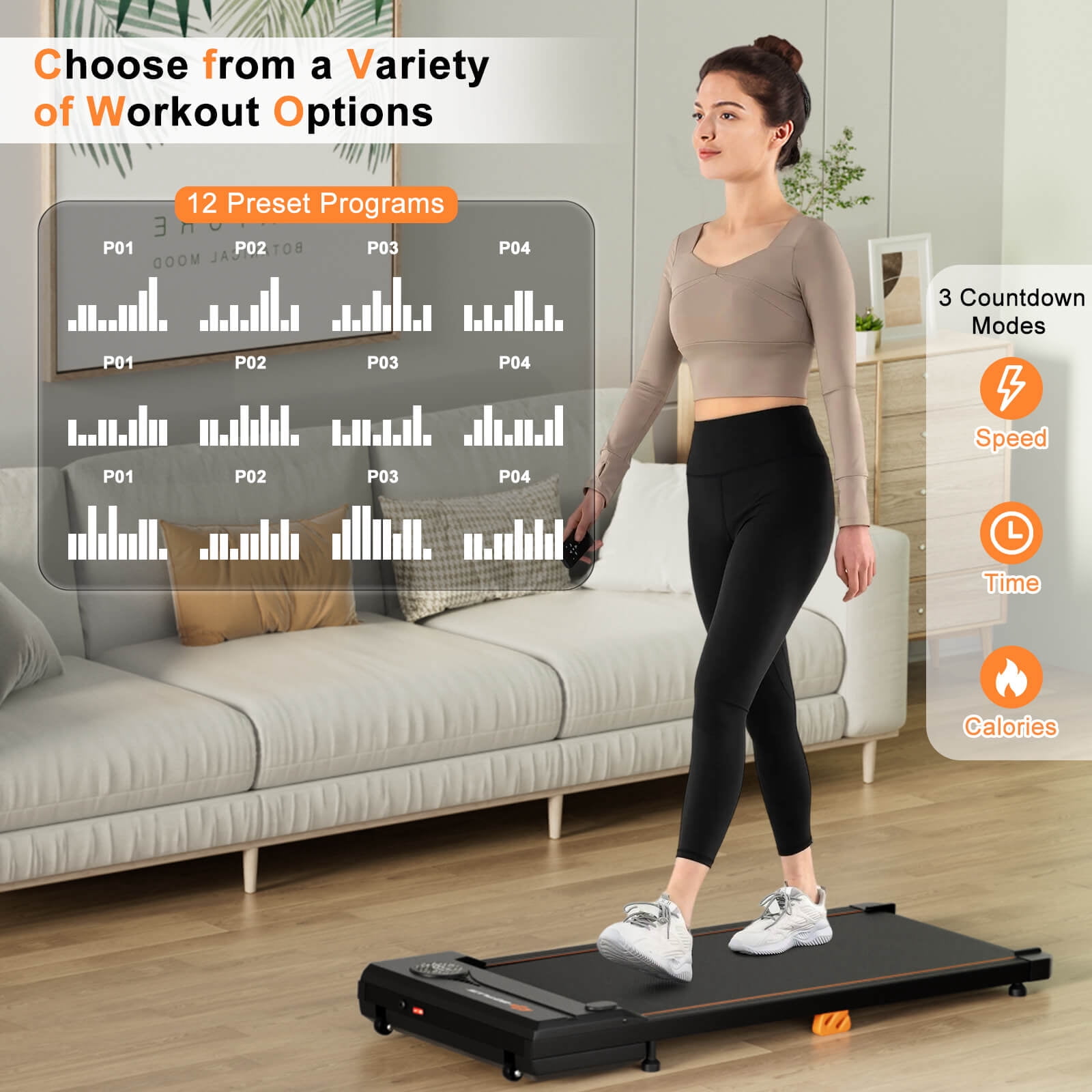 Goplus 2.5HP Under Desk Treadmill with Remote Control LED Display 12 Preset Programs