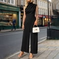thumbnail image 2 of Women's Wide Leg Jumpsuit Mock Neck Cap Sleeve Elegant Dressy Casual Outfit, 2 of 6