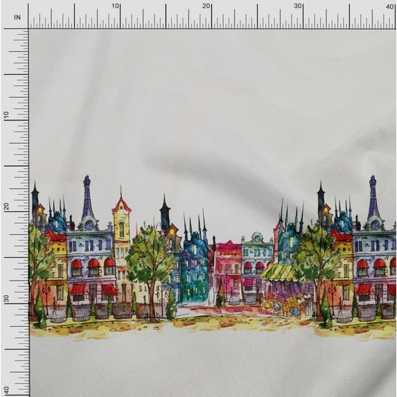 Soimoi Cotton Jersey Fabric Buildings Panel Fabric Prints by Yard 58 Inch Wide