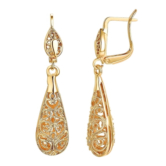 Yoursfs Filigree Teardrop Leverback Dangle Earrings for Women 18K Gold Plated Hypoallergenic Piercing Earrings for Wedding Prom Jewelry