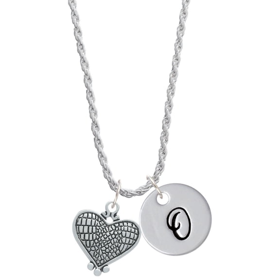 Delight Jewelry Antiqued Snake Print Heart Silvertone Script Initial Disc - O - Charm Necklace, 20"+3"