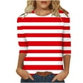 thumbnail image 2 of BSDJILFG 3/4 Sleeve Tops for Women Red Striped Shirt Loose Fit Tunics Crew Neck Pullover Blouse ,Sizes S-3XL, 2 of 5