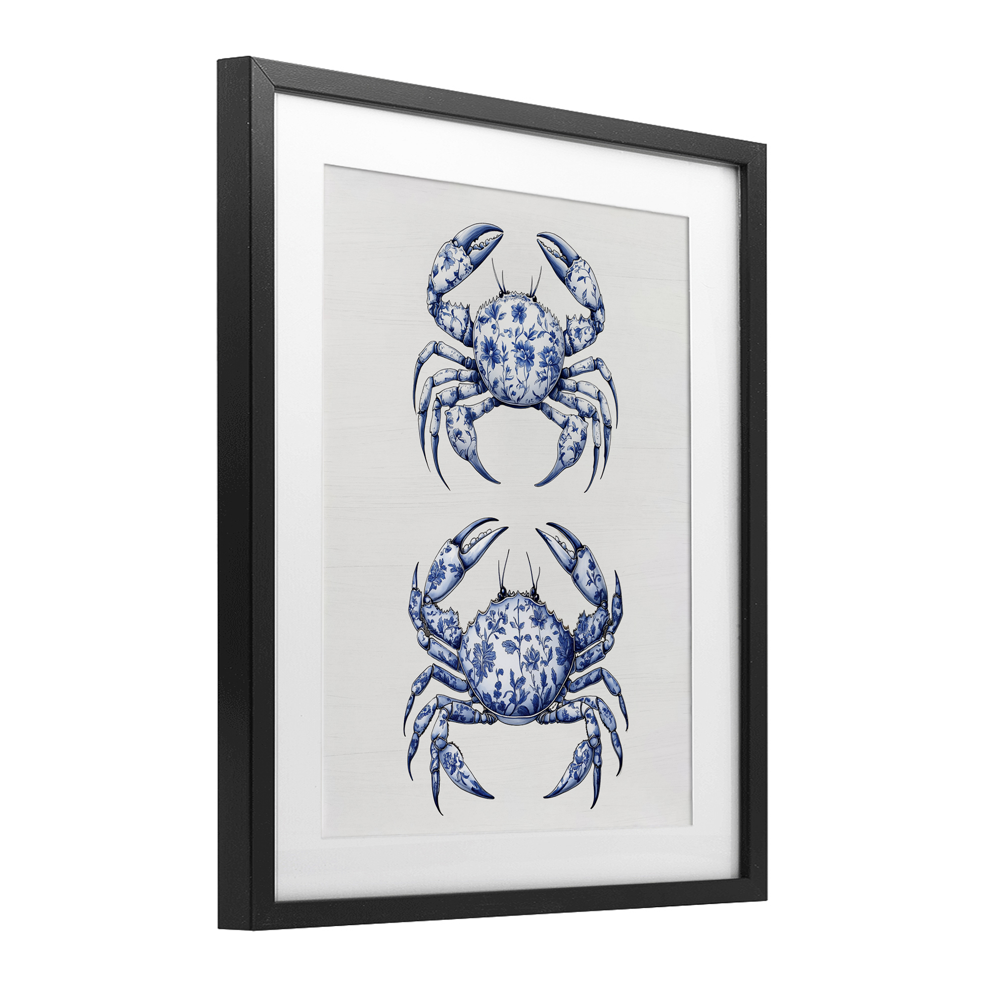 Vintage Toile Crabs Black Framed Print Under Glass, design by Lettered and Lined