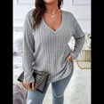 thumbnail image 4 of Suéter Informal de Punto con Cuello en V y Larga para Mujer, Talla Grande Gris XXXL, 4 of 8