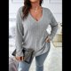 thumbnail image 4 of Suéter Informal de Punto con Cuello en V y Larga para Mujer, Talla Grande Gris XXL, 4 of 8