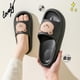 thumbnail image 1 of 2022 Summer Womens Slippers Couple Sandals Beach Slides Cartoon Bear Flip Flops Men's Thick Sole Indoor Bathroom Anti-slip ShoesaC-Black42-43(EUR 41-42), 1 of 3