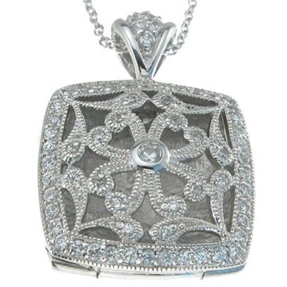 1.5 mm 925 Sterling Silver Cubic Zirconium Brilliant Locket Antique Style Necklace, Rhodium Finish