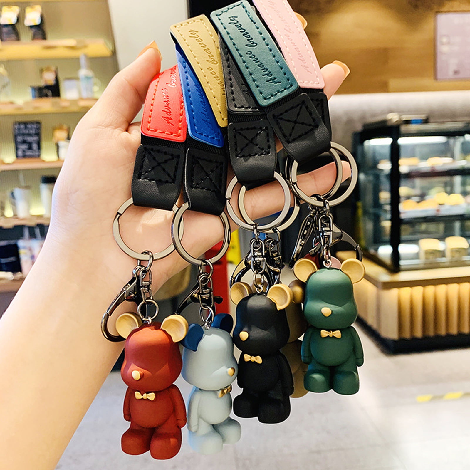 Nuolin Cute Leather Lady Girl Bear Keychain Animal Keychain Bag