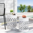 thumbnail image 3 of Oufan Outdoor Side Table Set of 2, Decorative Garden Stool for Patio Heavy Duty Metal Frame Accent Table Modern End Table, White, 3 of 7